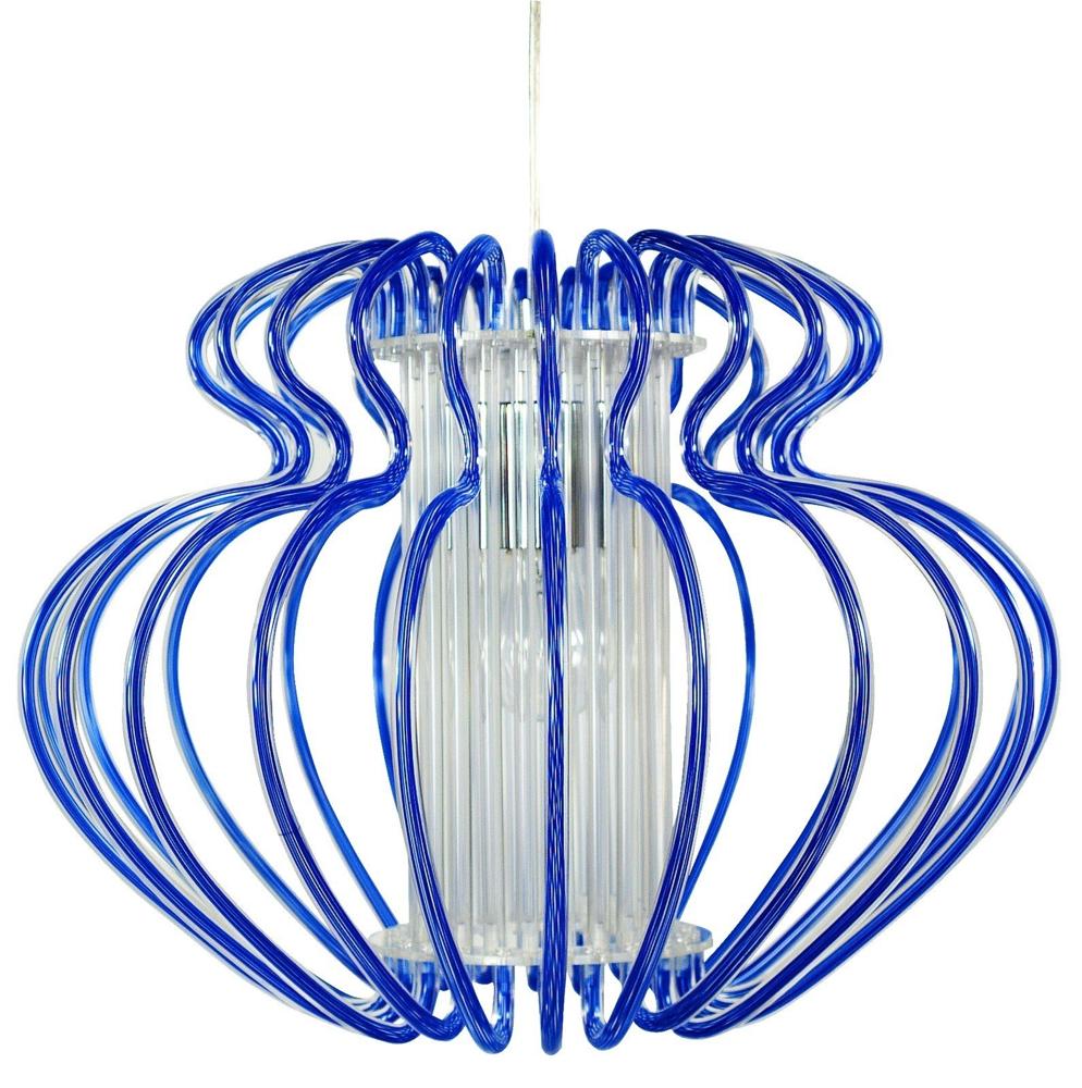 Suspension bleue sur fond blanc, vue de face montrant la structure ondulée