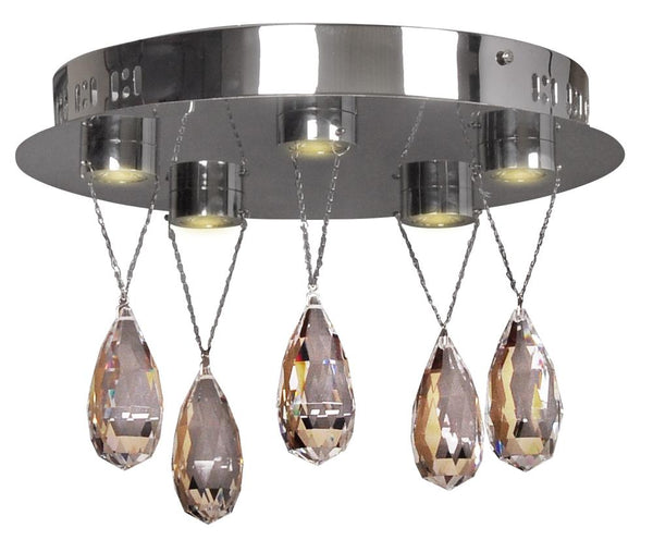 Plafonnier LED Prisma 5 lumières chromé, cristal