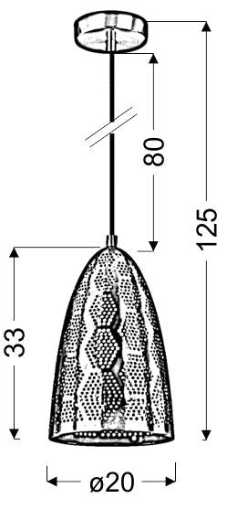 Schéma coté : hauteur 125 cm, câble 80 cm, abat-jour 33 cm, diamètre 20 cm.