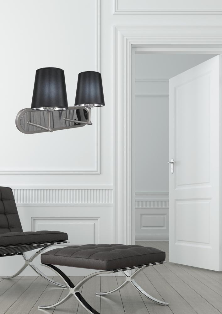 Applique murale Milonga 2 lumières nickel satiné et noire, tissu