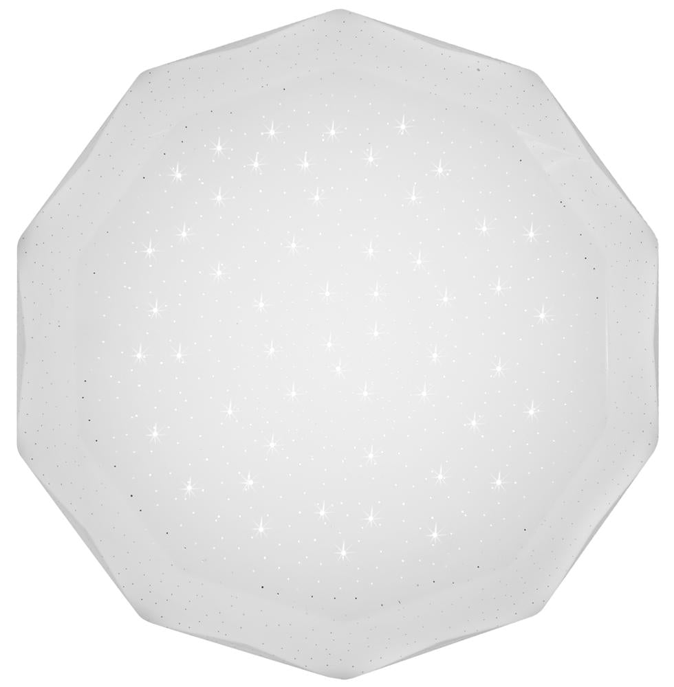 Vue de face du plafonnier octogonal blanc avec effet ciel étoilé scintillant