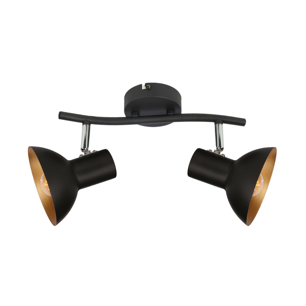 Plafonnier deux lumières en métal noir avec intérieur doré orientable