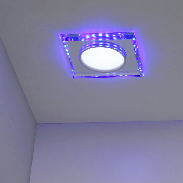 Spot encastrable LED SSP-22 à anneau LED carré bleu et transparent, verre