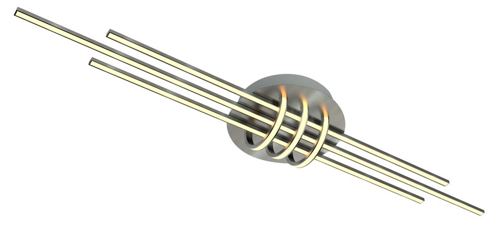 Vue produit sur fond blanc du plafonnier à trois tubes et anneaux dorés