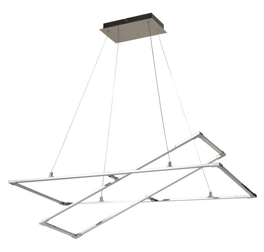 Suspension chromée à trois cadres rectangulaires croisés, vue produit sur fond blanc