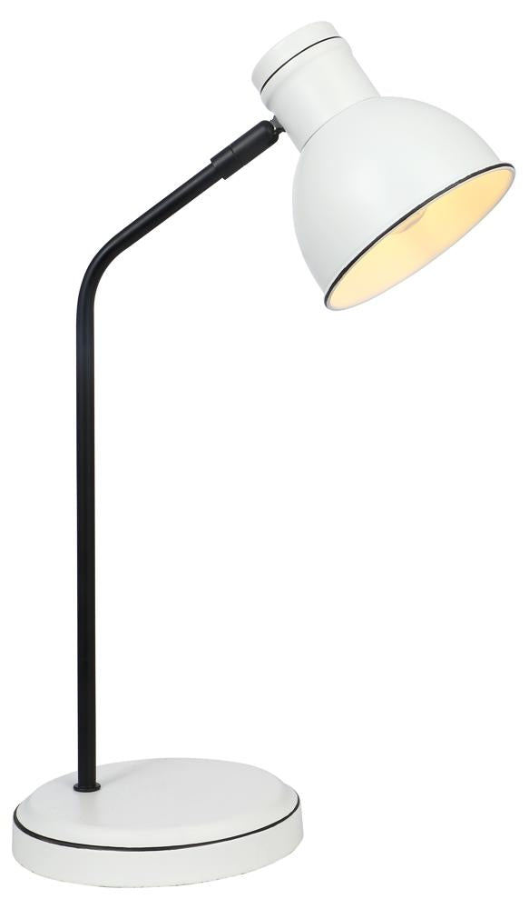Lampe à poser blanche et noire vue de profil sur fond blanc