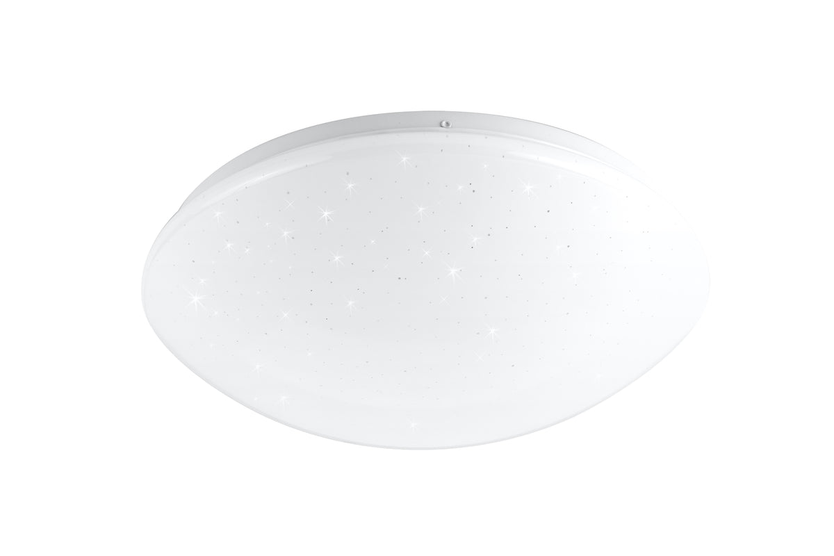Plafonnier blanc ovale vu de face, diffuseur étoilé sur fond blanc
