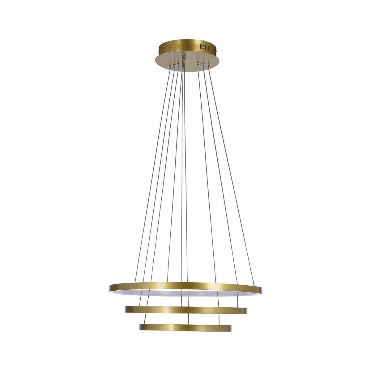 Vue produit sur fond blanc montrant le canopy doré et les trois anneaux suspendus.