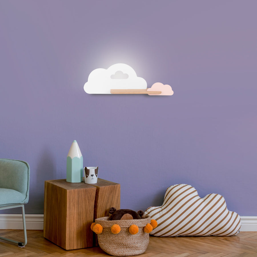 Applique murale LED Cloud pour chambre d'enfant, bois