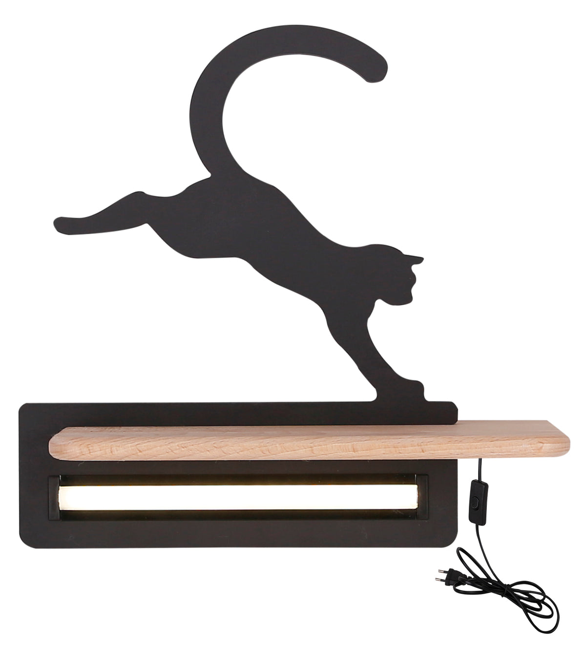 Applique murale LED Cat pour chambre d'enfant noire, bois, L 27 cm (réf. 21-84439)