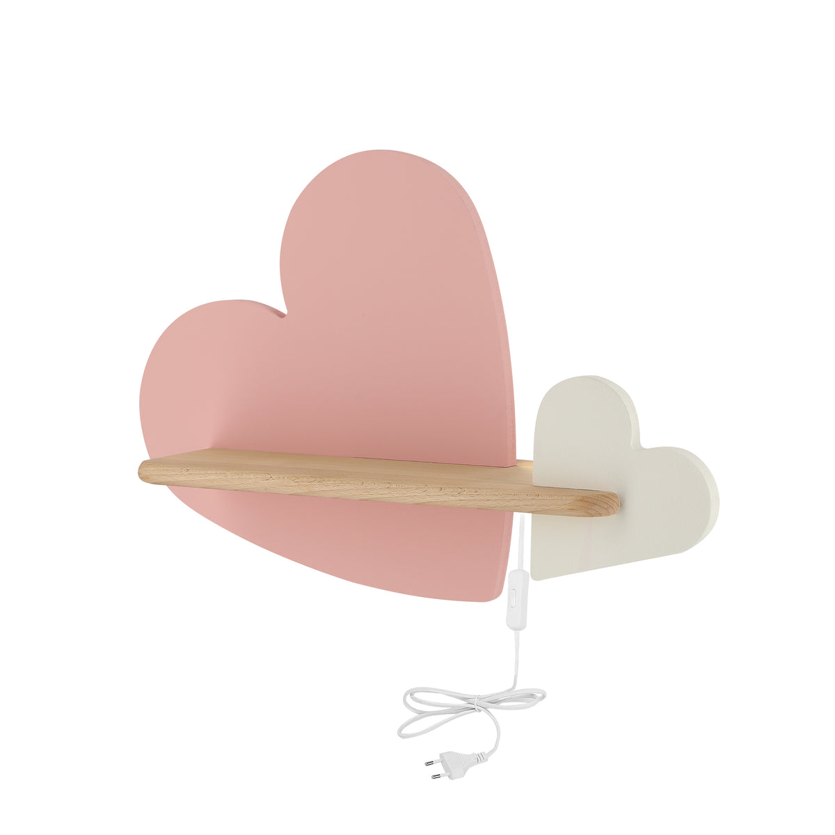 Applique murale LED Heart pour chambre d'enfant rose et blanche, bois