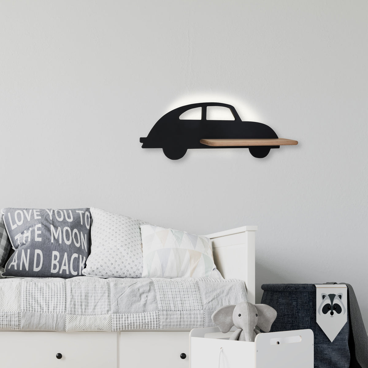 Applique murale LED Car pour chambre d'enfant, bois