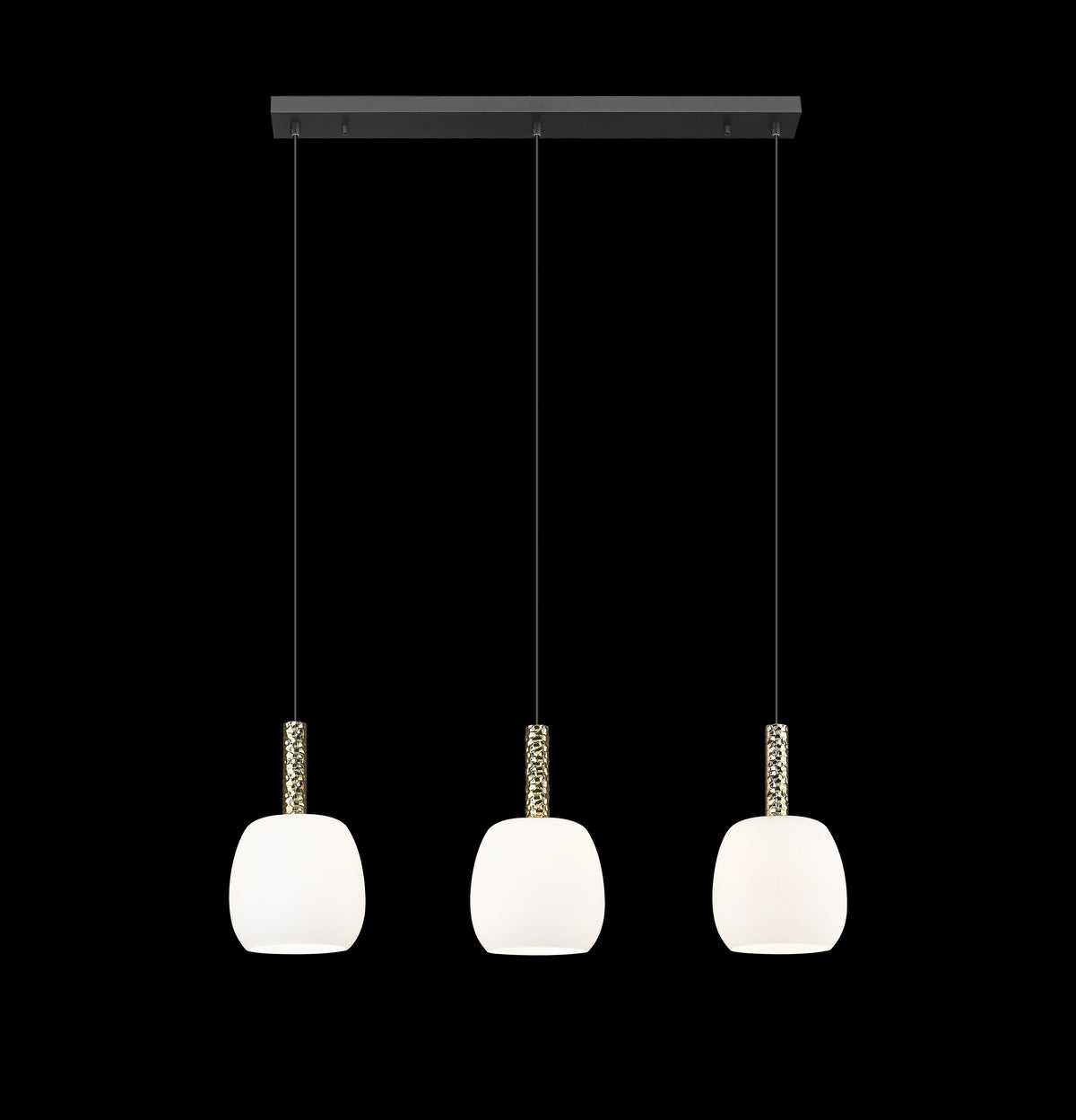 Suspension Calvo 3 lumières noire mat et dorée, verre (P0076-03Q-P7AA)