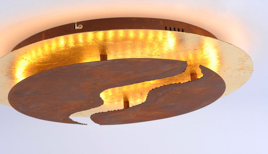 Plafonnier Nevis rouille et doré, L 50 cm