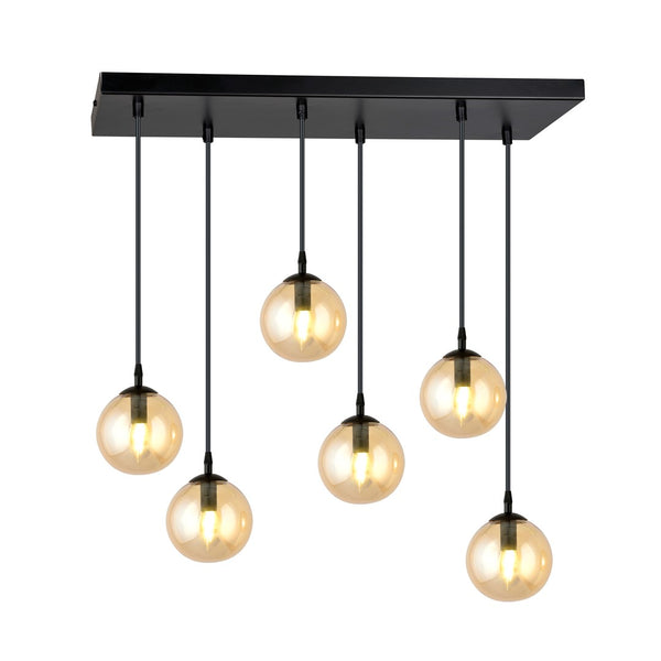 Suspension Cosmo 6 lumières noire, verre ambré