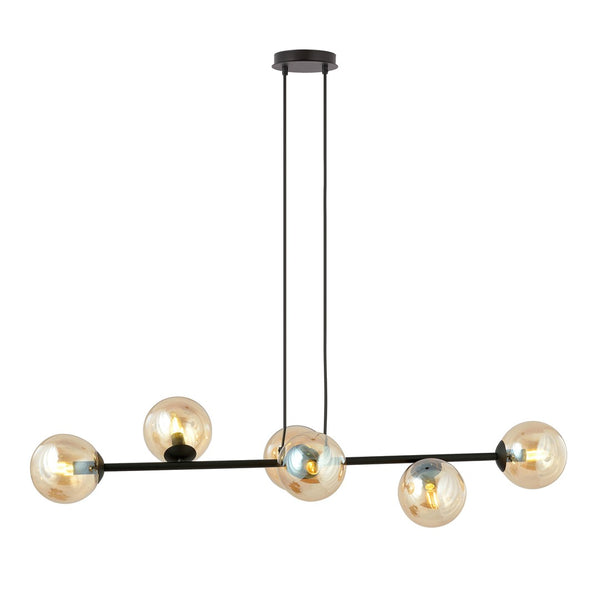 Suspension Rossi 6 lumières noire, verre ambré