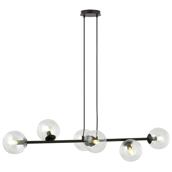 Suspension Rossi 6 lumières noire, verre transparent