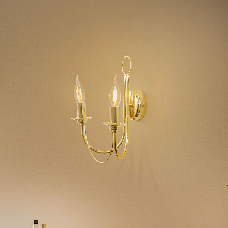 Applique murale en acier, doré, 2 lumières, hauteur 35 cm