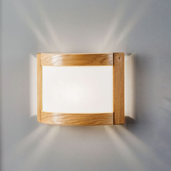 Applique murale Zanna en verre, chêne et blanc, hauteur 22 cm