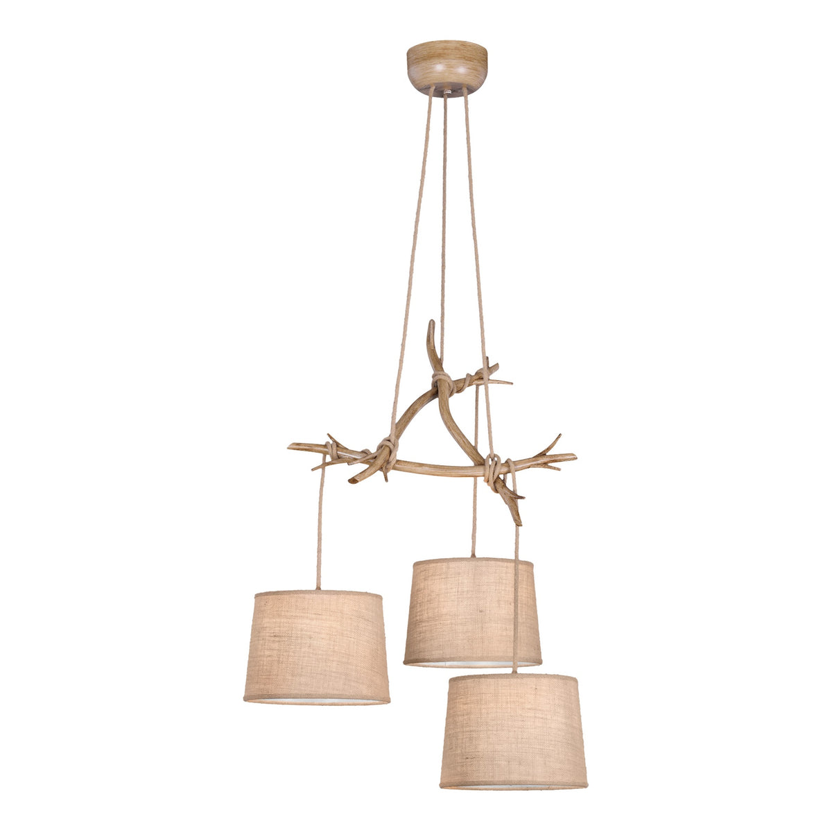 Suspension Sabina 3 lumières effet bois, tissu