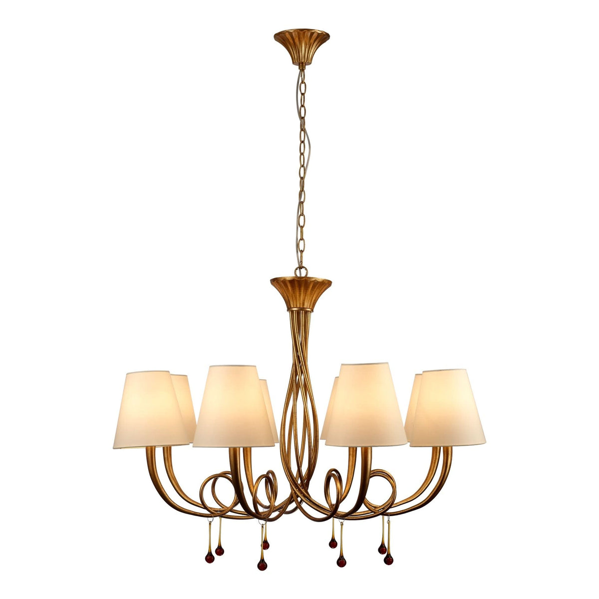 Suspension Paola 8 lumières dorée, verre