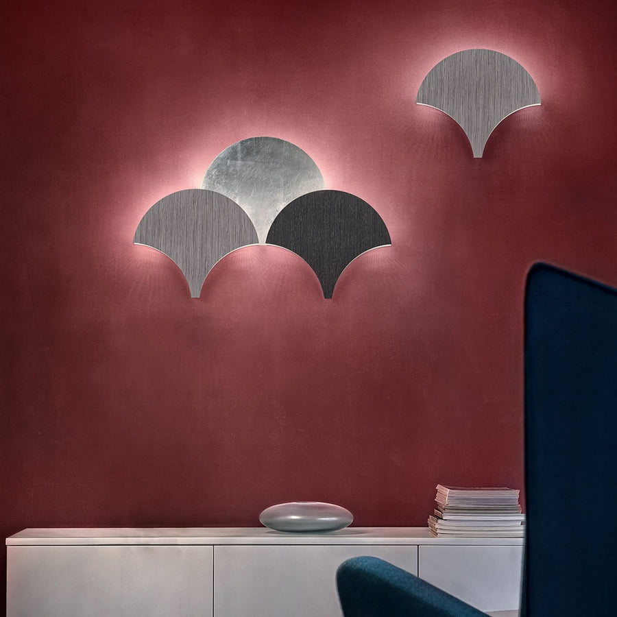 Applique murale LED Palm en métal, feuille d'argent, hauteur 34 cm