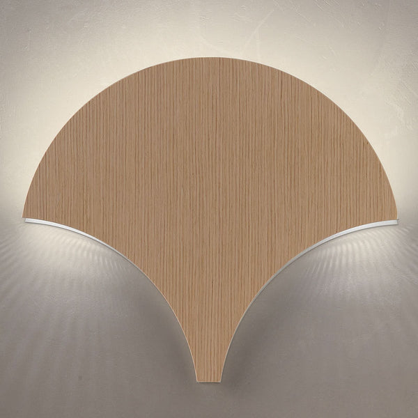 Applique murale LED Palm en métal, chêne, hauteur 34 cm