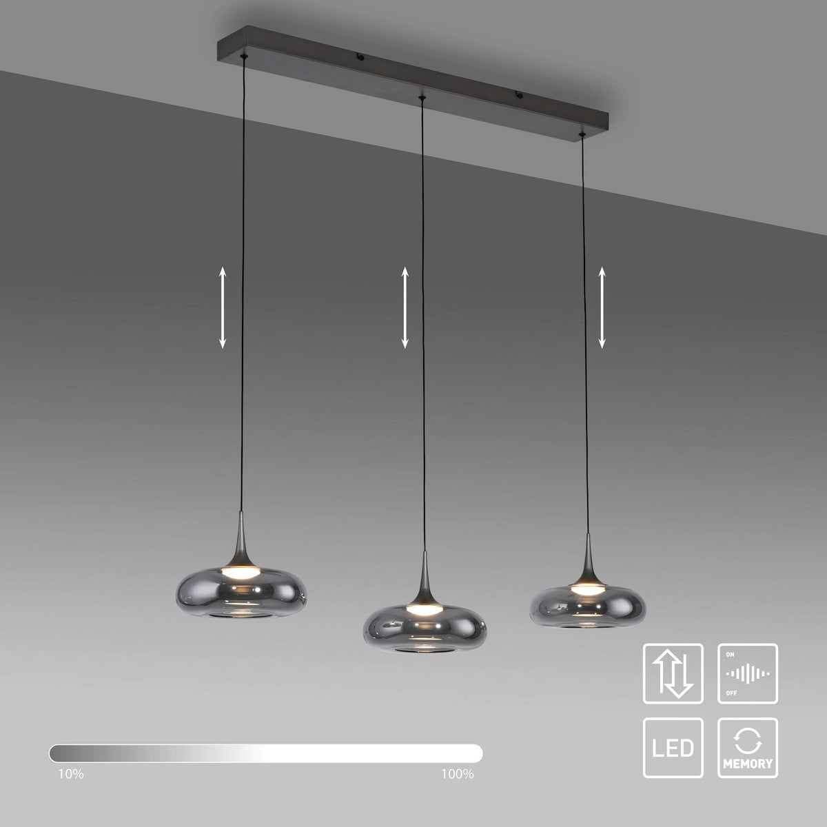 Vue schématique avec réglage de hauteur et variateur, ampoules LED intégrées