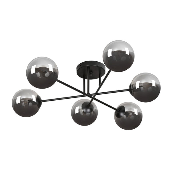 Suspension Brendi 6 lumières noire, verre graphite