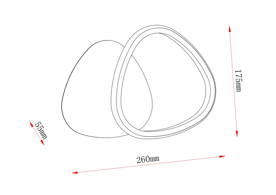 Schéma technique coté : 260 mm de large, 175 mm de haut, 55 mm de profondeur