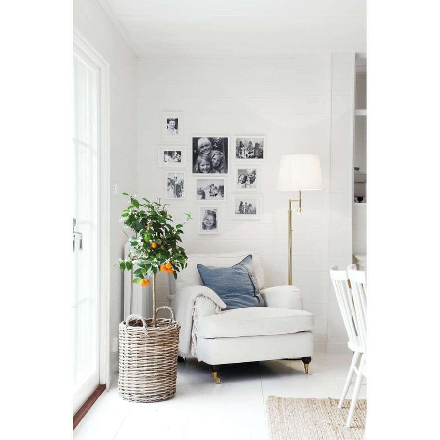 Lampadaire Orlando en tissu, laiton et blanc, 2 lumières, hauteur 157 cm