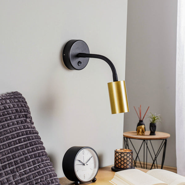 Applique murale Eye Flex S en laiton, noir, Ø 5,5 cm