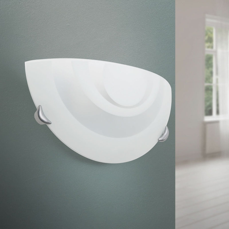Applique murale Ada en verre, nickel et blanc, hauteur 15 cm