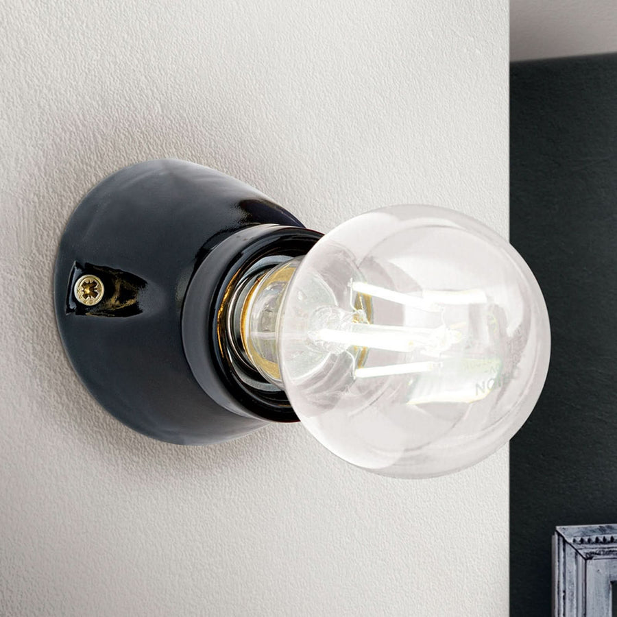 Applique murale Frost en céramique, noir brillant, Ø 7 cm