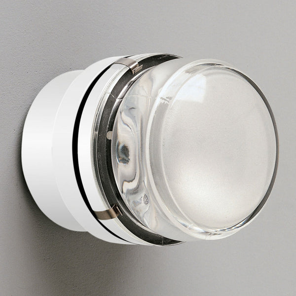 Applique murale Fresnel en verre, blanc, Ø 10 cm, IP44