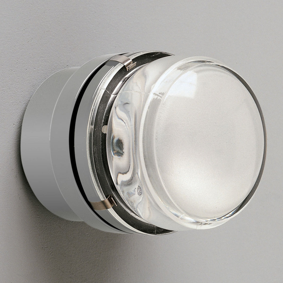 Applique murale Fresnel en verre, gris, Ø 10 cm, IP44