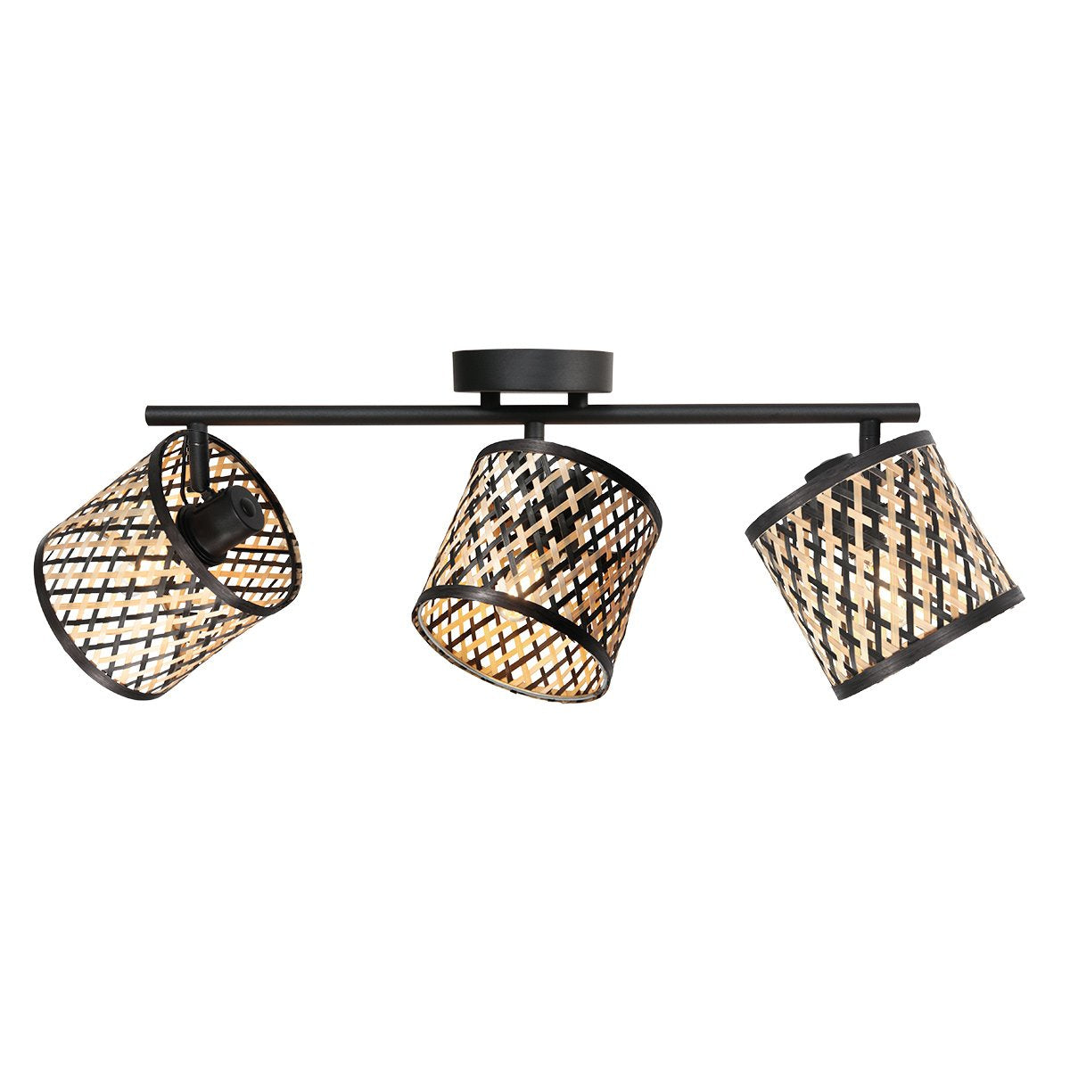 Spot Sumba noir, 3 lumières, abat-jour en bambou Ø12 cm