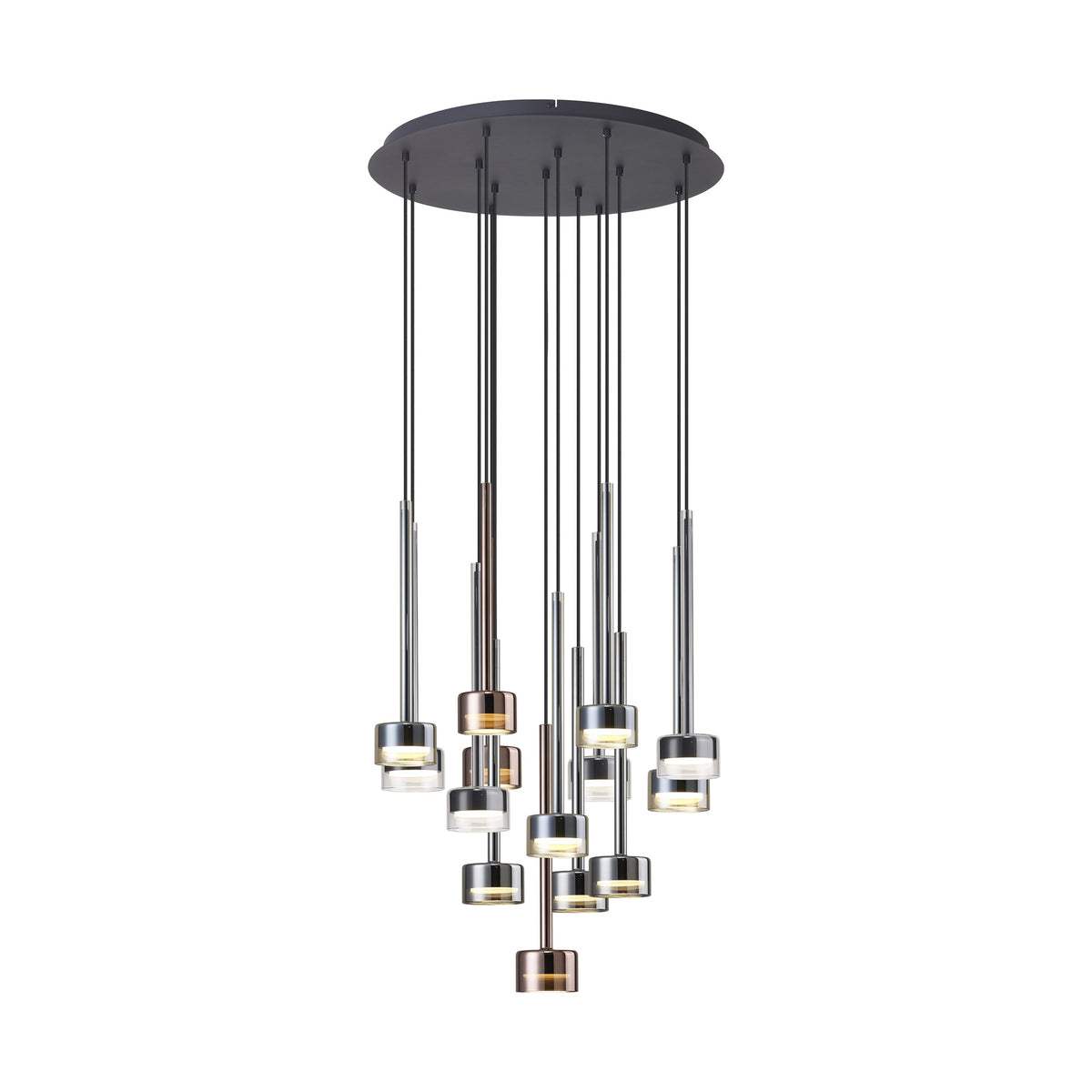 Suspension Tonic 14 lumières multicolore, verre, Ø 60 cm