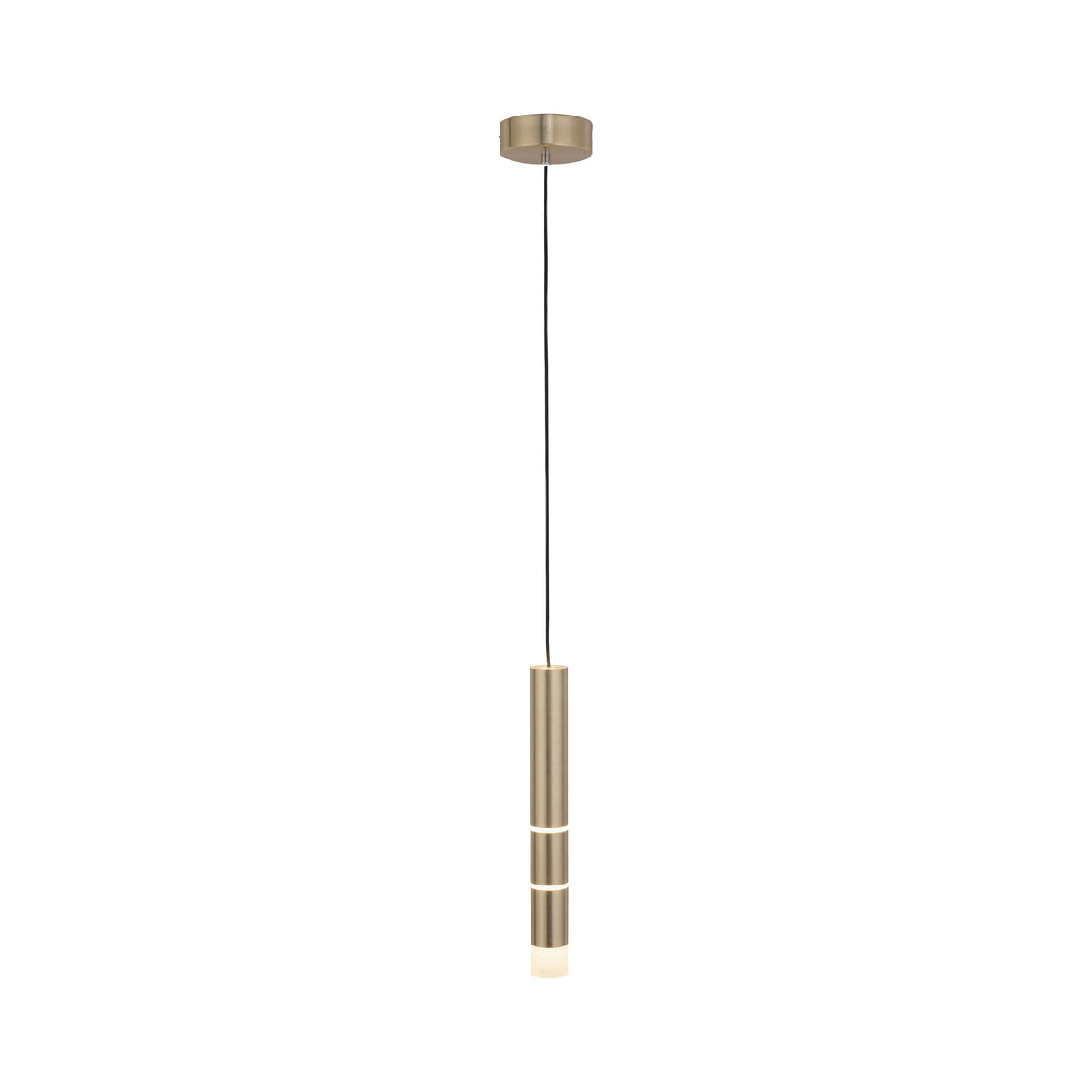 Suspension en laiton mat avec long câble et cylindre vertical à trois anneaux lumineux