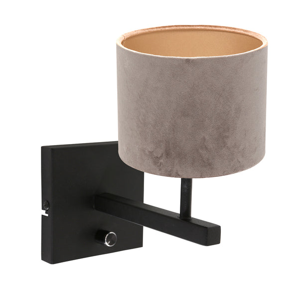 Applique murale noire Stang 8175ZW avec interrupteur et abat-jour en velours gris
