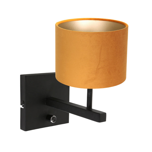 Lampe murale noire Stang 8176ZW avec interrupteur et abat-jour en velours doré