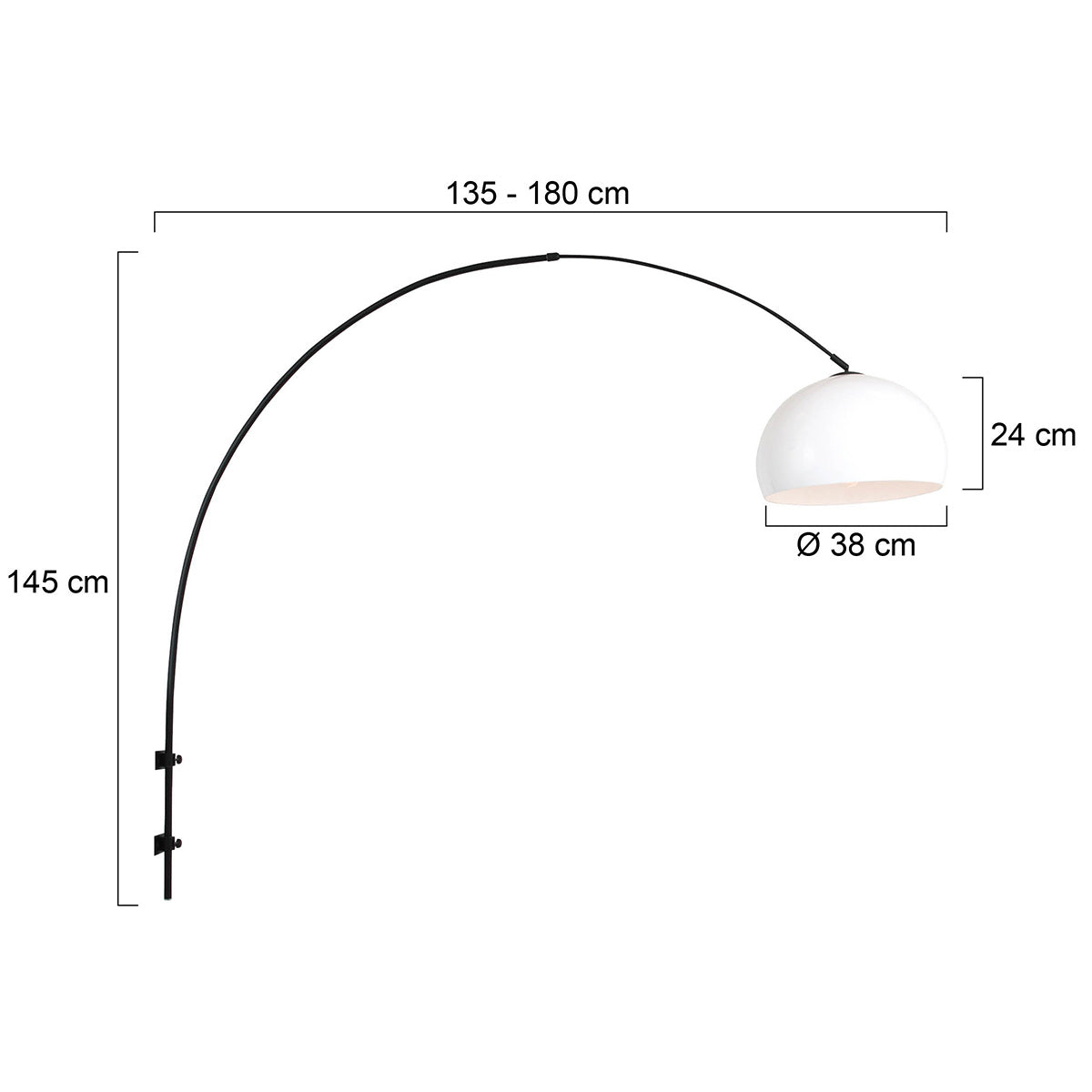 Applique murale arc noire à boule blanche Orbéa – vue 5 – Designix.fr