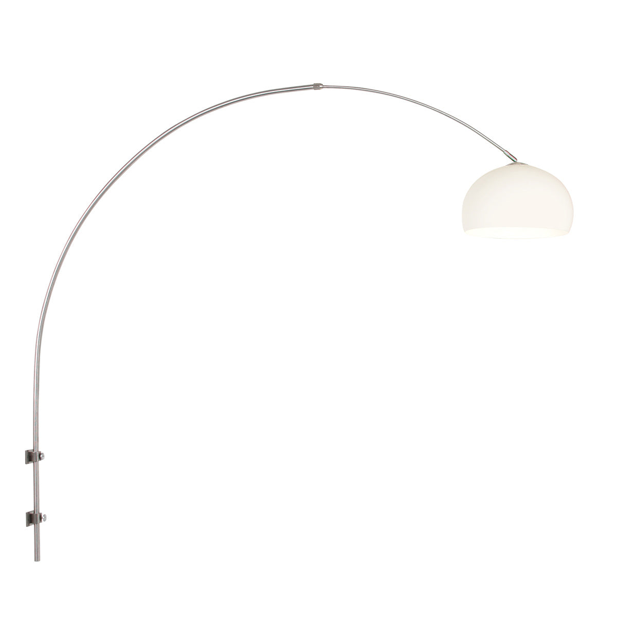 Applique murale arc acier avec globe blanc Ø 38 cm, vue de profil