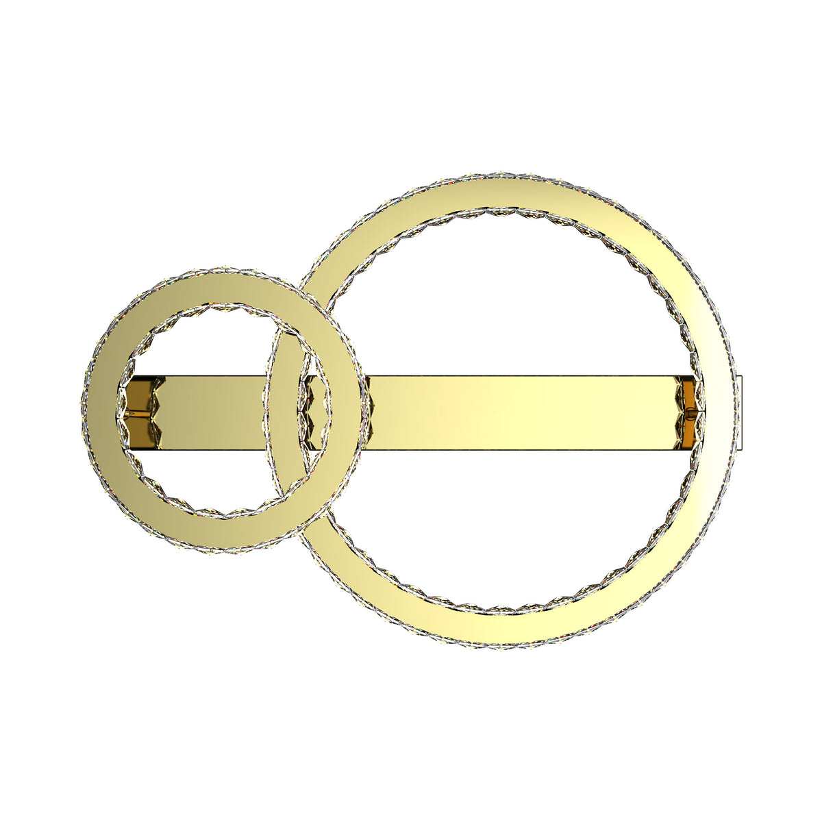 Vue en plan des deux anneaux cristallins imbriqués, luminaire éteint.