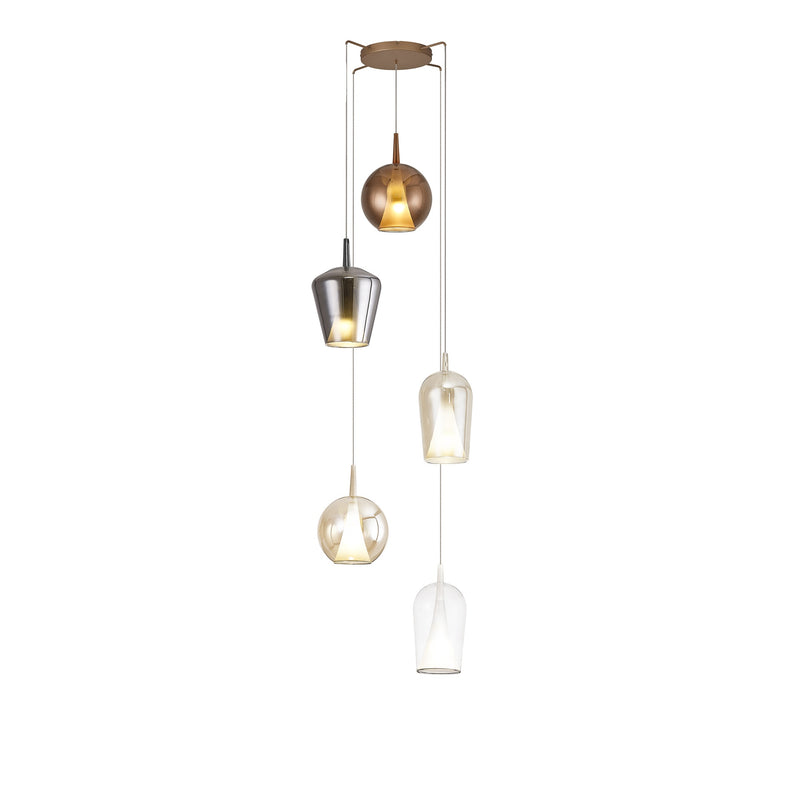 Suspension Elsa 5 lumières dorée, verre