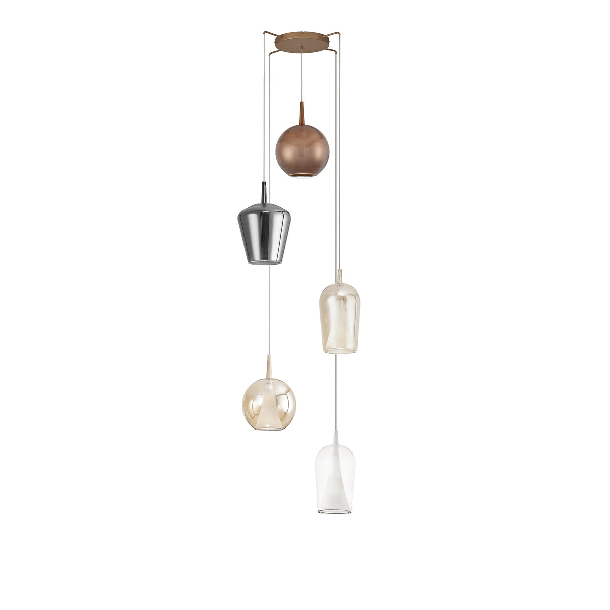 Suspension Elsa 5 lumières dorée, verre