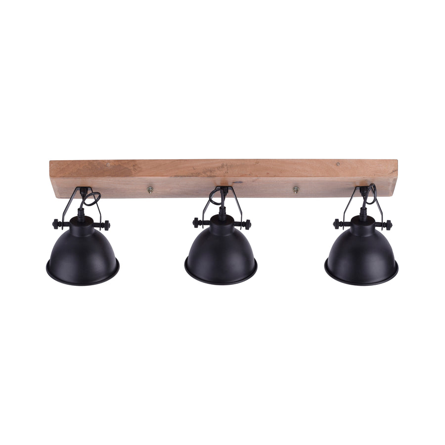Vue de face sur fond blanc de la base en bois et des trois coupelles noires.