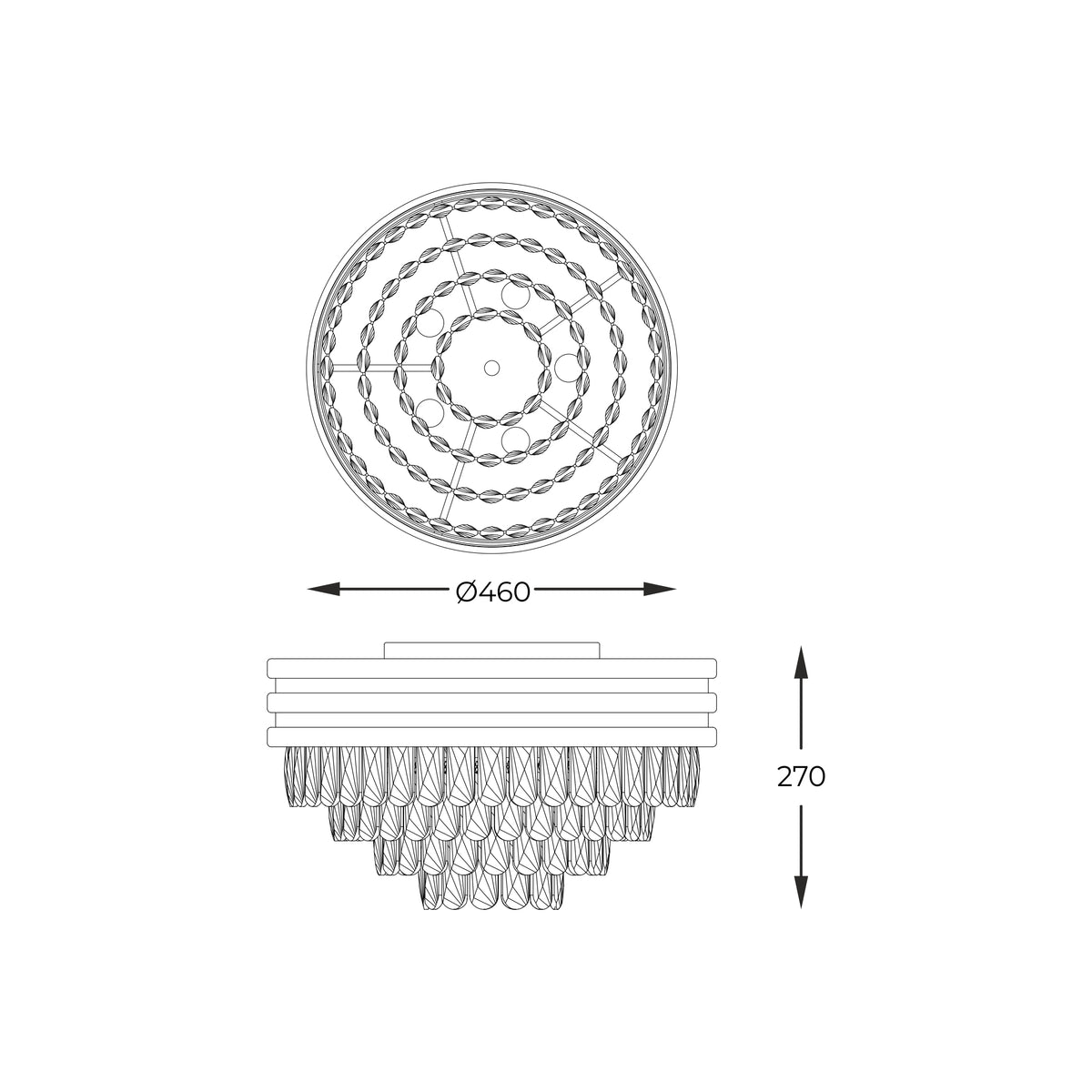 Schéma de dimensions du plafonnier avec diamètre 460 mm et hauteur 270 mm