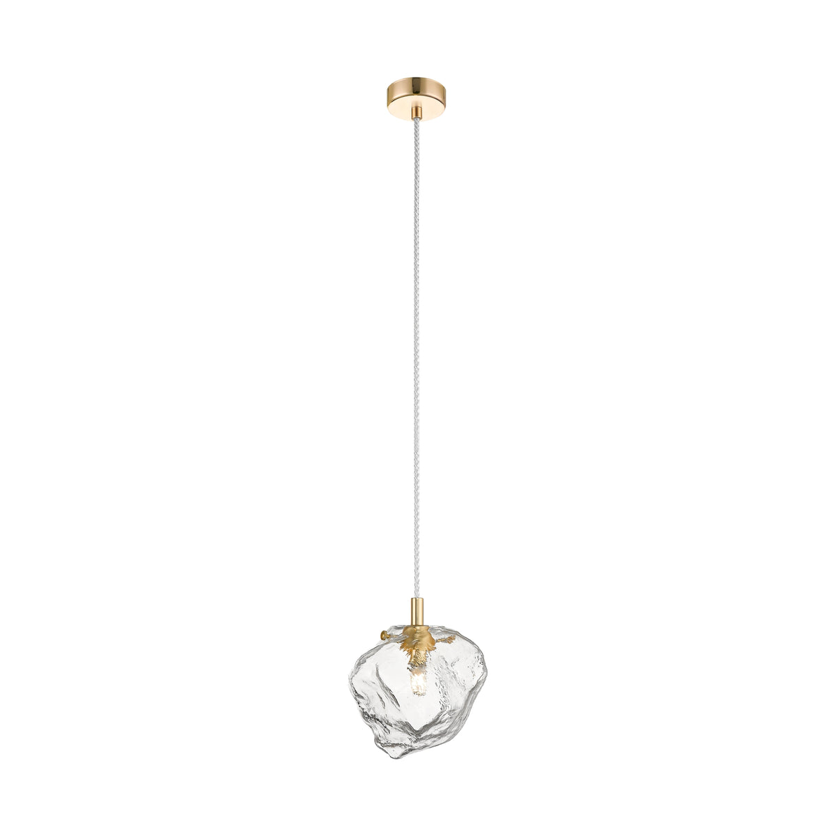 Suspension dorée complète vue de face avec verre texturé et câble tressé