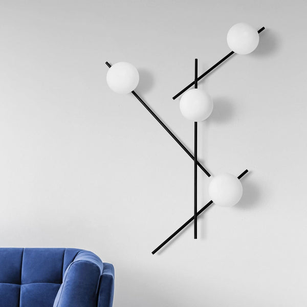 Applique murale Mikado en verre, noir et blanc, 4 lumières, hauteur 100 cm